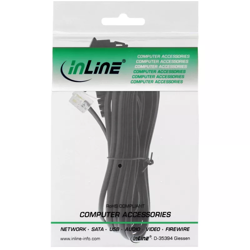 InLine TAE-F German laidas, skirtas Telekom/Siemens TAE-F German / RJ11 6P4C M/M, 10 m
