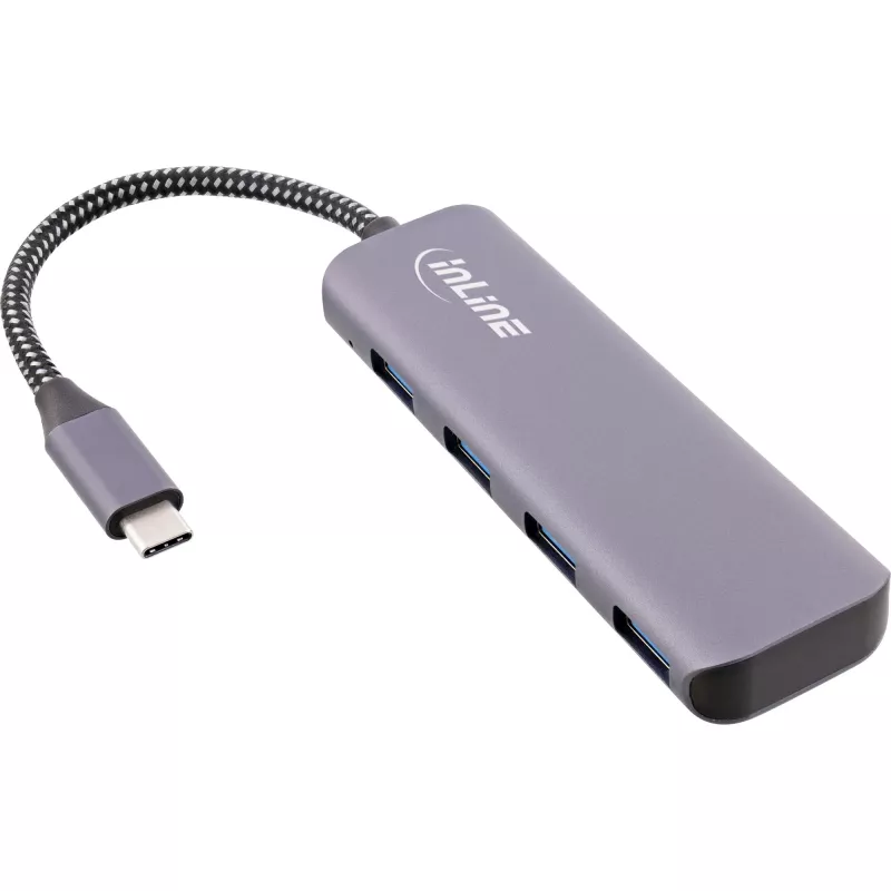 InLine USB 3.2 šakotuvas, USB-C į 4x USB A 10Gb/s, aliuminis, pilkas