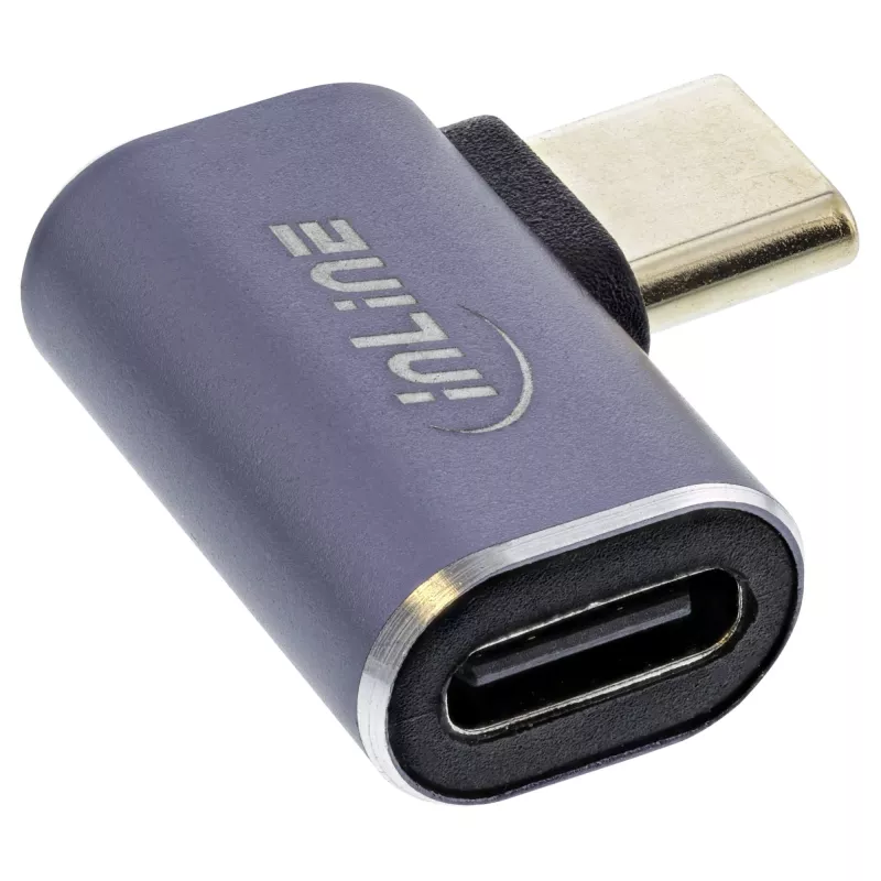 InLine USB4 adapteris, USB-C kištukas/lizdas, kampinis dešinį/kairį, aliuminis, pilkas