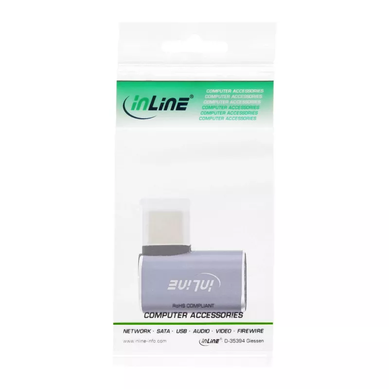 InLine USB4 adapteris, USB-C kištukas/lizdas, kampinis dešinį/kairį, aliuminis, pilkas