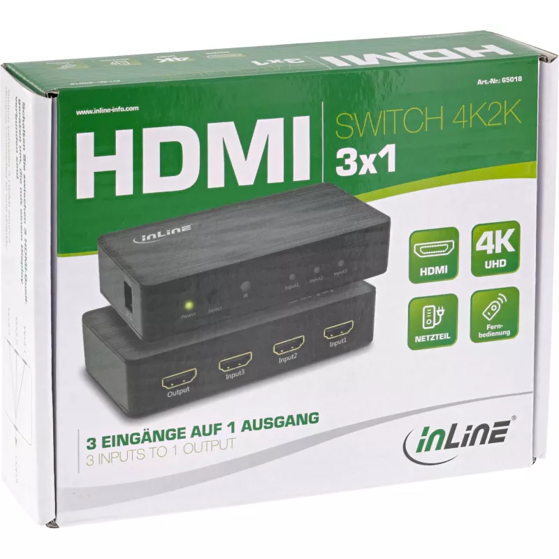 InLine HDMI jungiklis, 3 prievadų, 4K2K@60Hz, HDCP 2.2