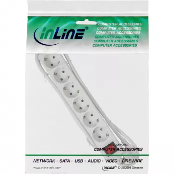InLine kištukinis lizdas 16465S 6 krypčių su apsauginiu kontaktu CEE 7/3 baltas 5 m