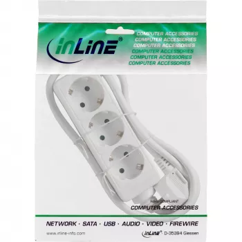 InLine kištukinis lizdas InLine 16433W 3 krypčių įžeminimo kontaktas CEE 7/3 baltas 3 m