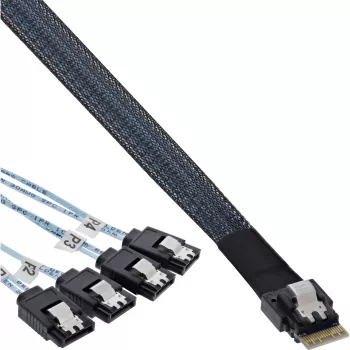 InLine plonas SAS kabelis, SFF-8654 į 4x SATA 7 kontaktų, 12Gb/s, 0,5m