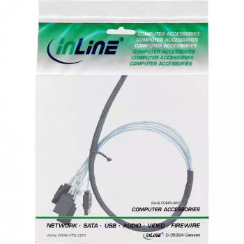 InLine plonas SAS kabelis, SFF-8654 į 4x SATA 7 kontaktų, 12Gb/s, 0,5m