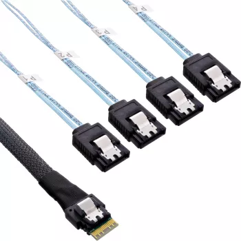 InLine plonas SAS kabelis, SFF-8654 į 4x SATA 7 kontaktų, 12 Gb/s, 1 m