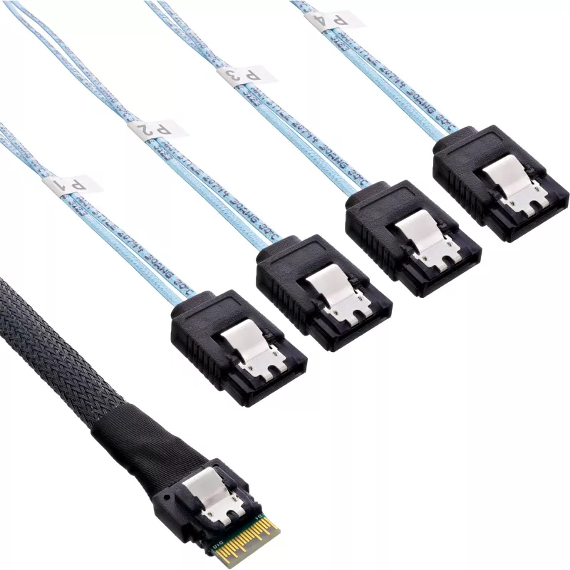 InLine plonas SAS kabelis, SFF-8654 į 4x SATA 7 kontaktų, 12 Gb/s, 1 m