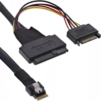InLine plonas SAS kabelis, SFF-8654 į U.2 SFF-8639 + SATA maitinimas, 24Gb/s, 1m