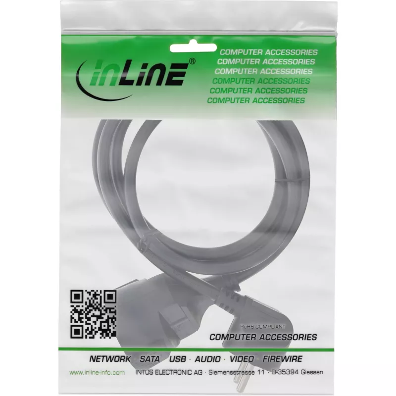 InLine maitinimo ilginimo laidas Type F kampinis, juodas, 1m, 1 m, Vidinis, Type F, Type F, Kampinis, 1,5 mm²