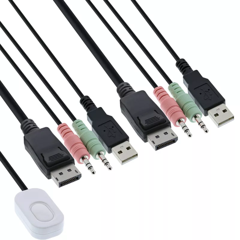InLine kabelis KVM Switch, 2-port, Displayport 1.2, 4K, USB, Audio