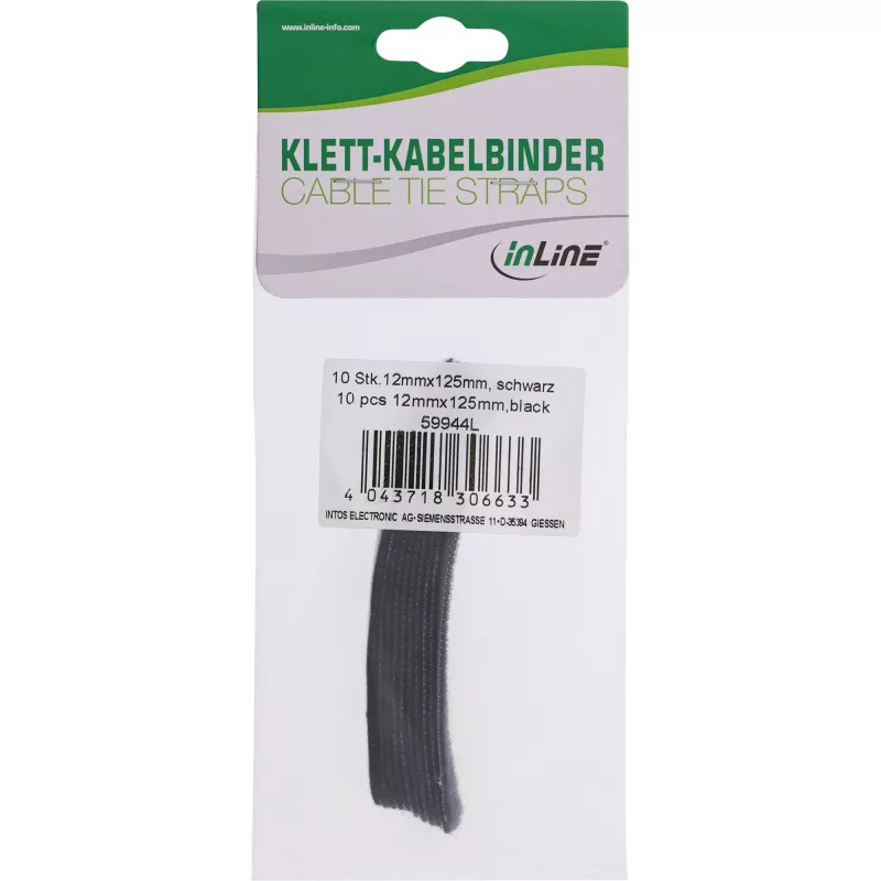 InLine kabelis Strips hook-and-loop 12x125mm 10 vnt. juoda