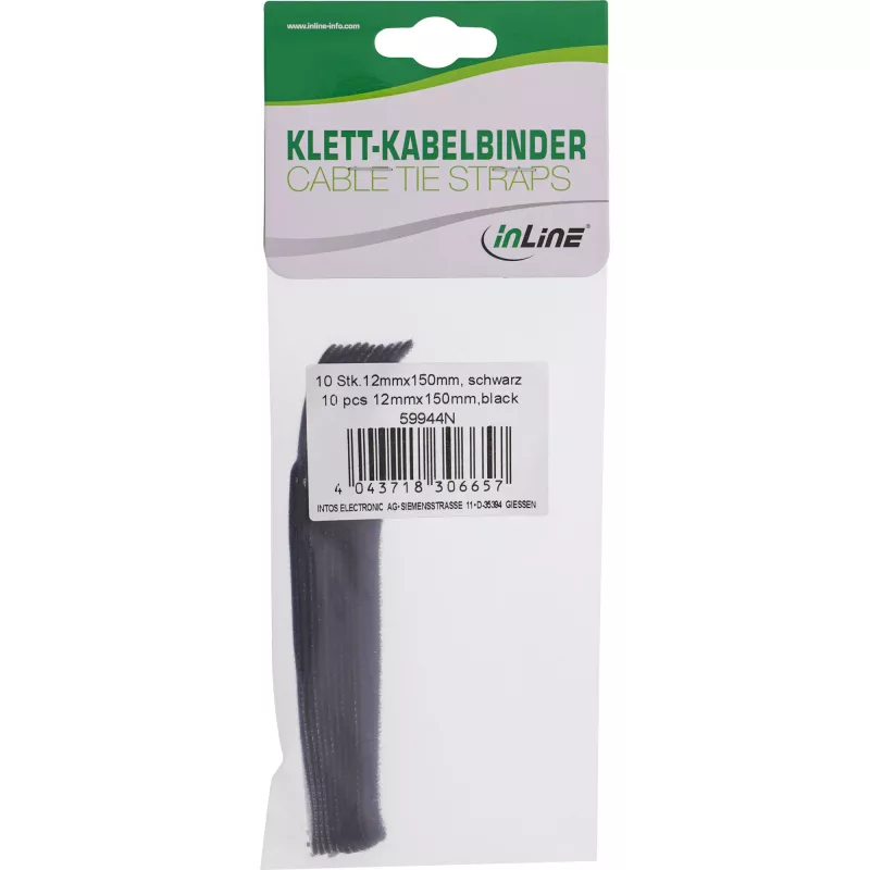 Kilpiniai kabelių dirželiai InLine 12×150 mm, 10 vnt., juodi