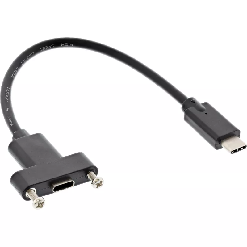 InLine USB 3.2 Gen.2 C laidas su kištuku / lizdu ir jungės tvirtinimu, juodas, 0,20 m