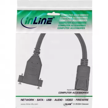 InLine DisplayPort laidas, kištukas–lizdas, su jungę, 0,2 m, juodas