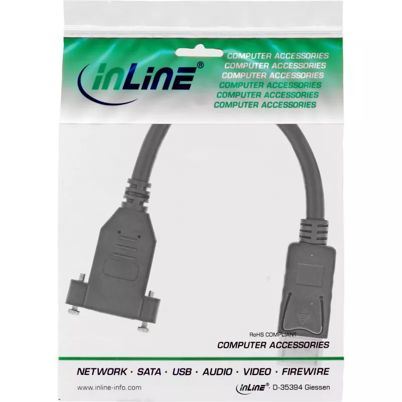 InLine DisplayPort laidas, kištukas–lizdas, su jungę, 0,2 m, juodas