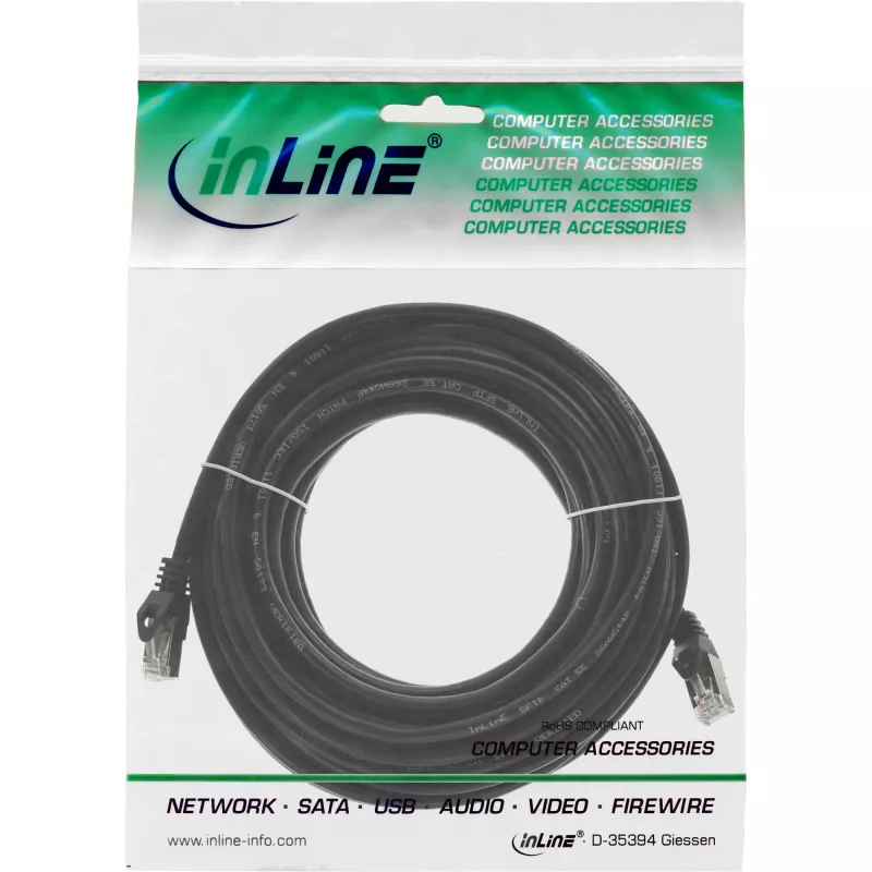 InLine komutacinis kabelis SF/UTP Cat.5e juodas 20 m