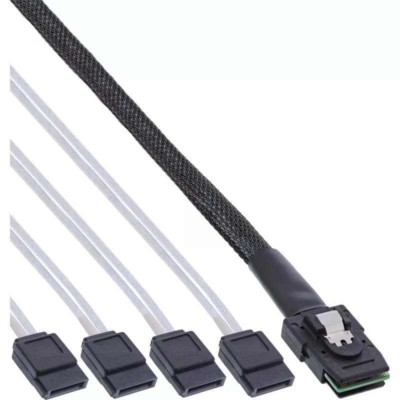 InLine SAS laidas, Mini SAS SFF8087 į 4x SATA, kryžminis, OCF, 0,50 m