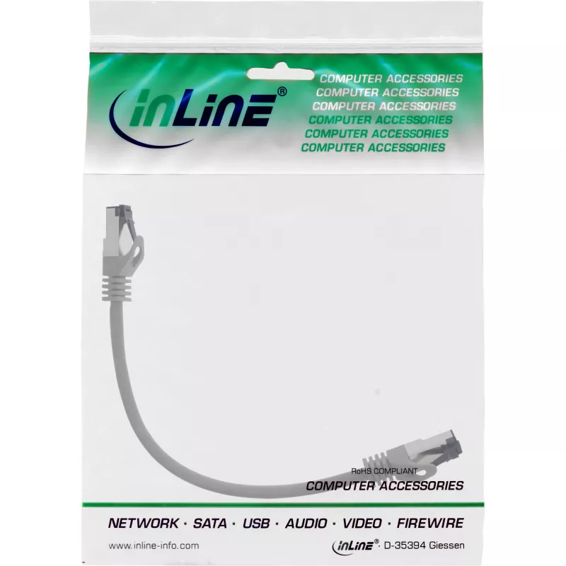 InLine komutacinis kabelis, S/FTP (PiMf), Cat.8.1, 2000MHz, be halogenų, pilkas, 0,25m