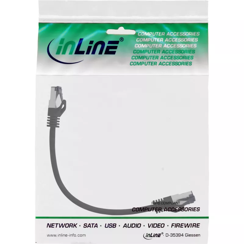 “InLine” komutacinis kabelis S/FTP PiMF Cat.8.1 be halogenų 2000MHz juodas, 0,25m