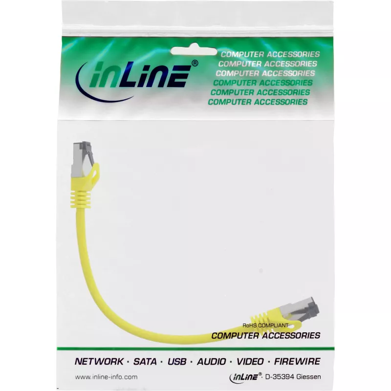 “InLine” sujungimo laidas, S/FTP (PiMf), Cat.8.1, 2000MHz, be halogenų, geltonas, 0,25m