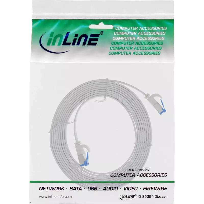 InLine plokščias pataisymo laidas, U/FTP, Cat.6A, TPE be halogenų, baltas, 1 m