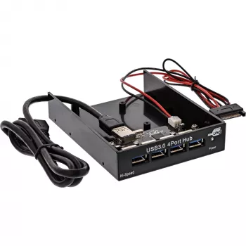 InLine 4 prievadų USB 3.0 skydelio šakotuvas, skirtas 3,5 colio diskelių įrenginio lizdui, juodas