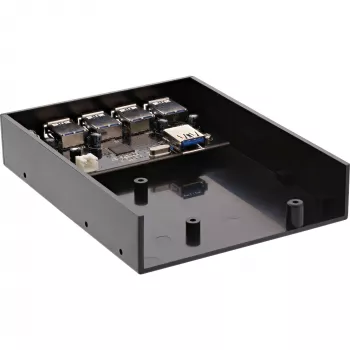 InLine 4 prievadų USB 3.0 skydelio šakotuvas, skirtas 3,5 colio diskelių įrenginio lizdui, juodas