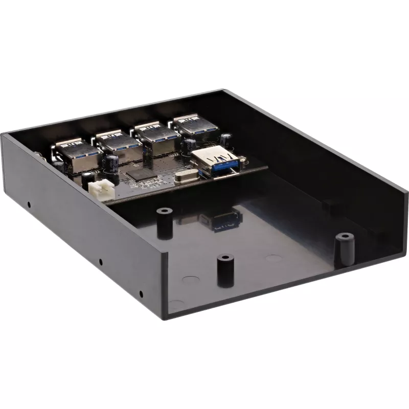 InLine 4 prievadų USB 3.0 skydelio šakotuvas, skirtas 3,5 colio diskelių įrenginio lizdui, juodas