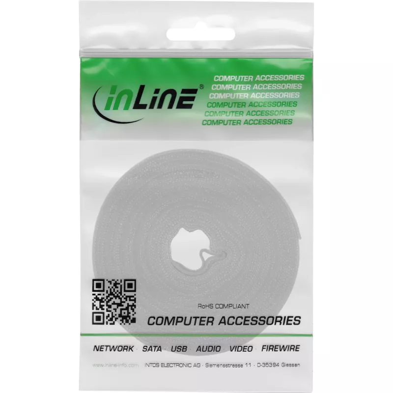 Kabelių juosta lipni juosta InLine 10 m × 16 mm balta — daugkartinė užsegama kabelių juosta