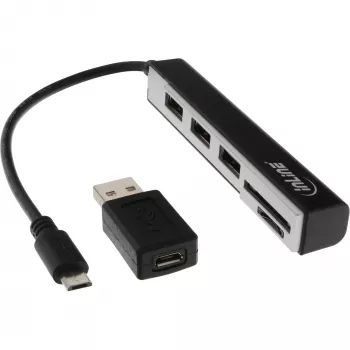 InLine USB OTG kortelių skaitytuvas ir 3 prievadų USB 2.0 šakotuvas, skirtas SDXC ir microSD + adapteris