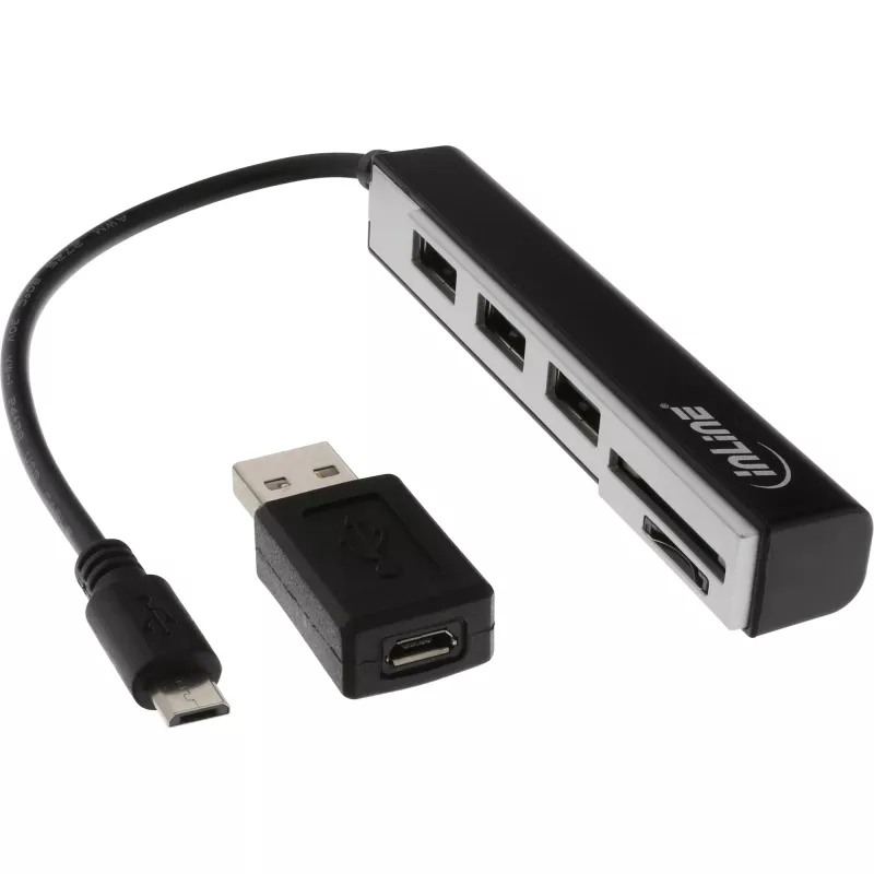 InLine USB OTG kortelių skaitytuvas ir 3 prievadų USB 2.0 šakotuvas, skirtas SDXC ir microSD + adapteris