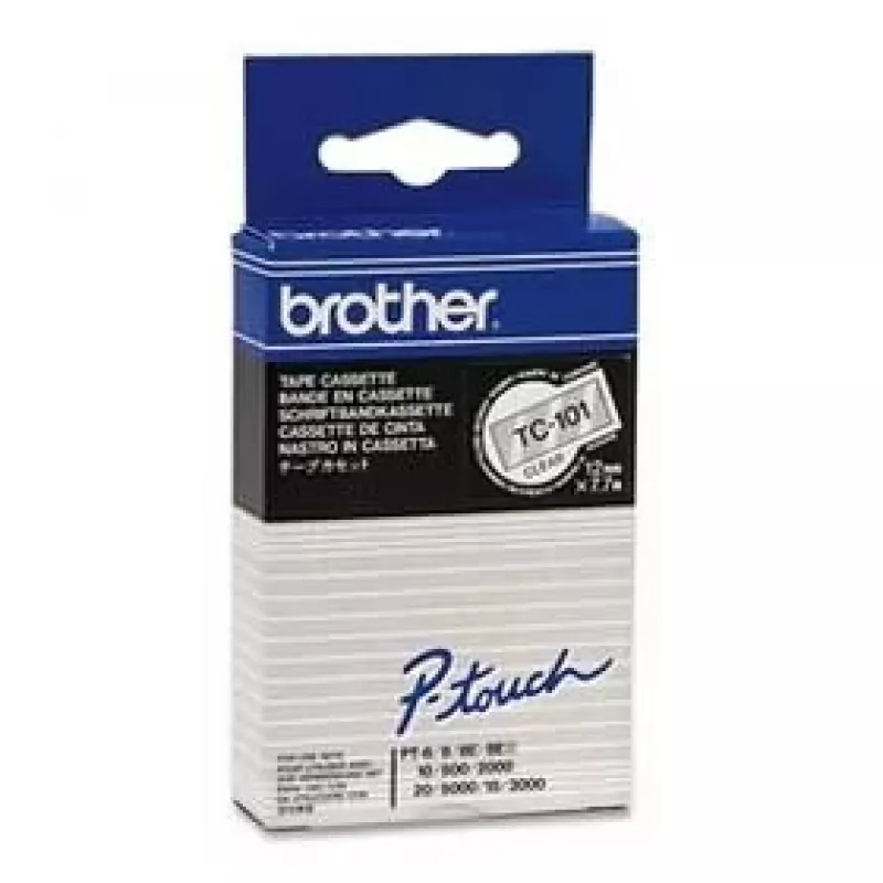 Etikečių juosta Brother TC101 12 mm, juoda ant skaidrios