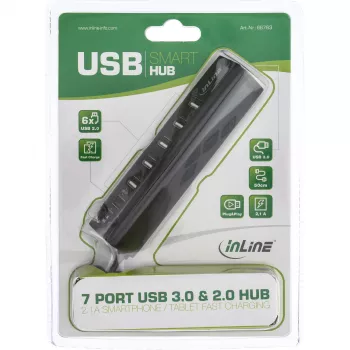 USB šakotuvas InLine Smart Hub 7 prievadų USB 3.0 ir 2.0 su greito įkrovimo prievadu