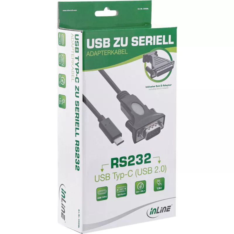 InLine USB-C į nuoseklųjį adapterio kabelį, USB-C kištukas / DB9 kištukas, 1,8 m