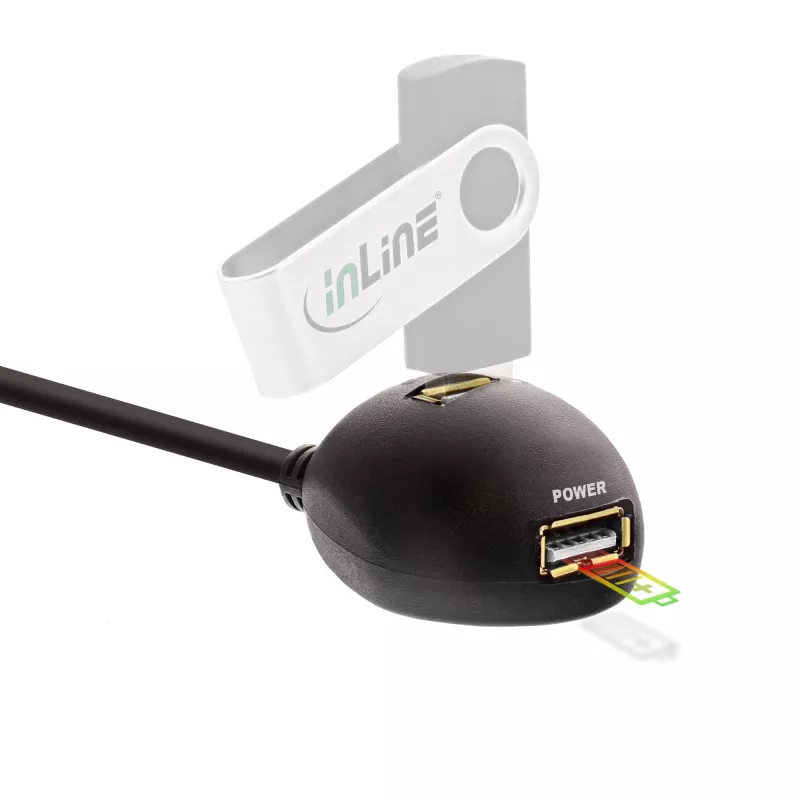 „InLine“ USB 3.2 Gen.1 laidas USB A tipo kištukinis / A tipo lizdinis + maitinimas, su stovu, juodas, 1 m