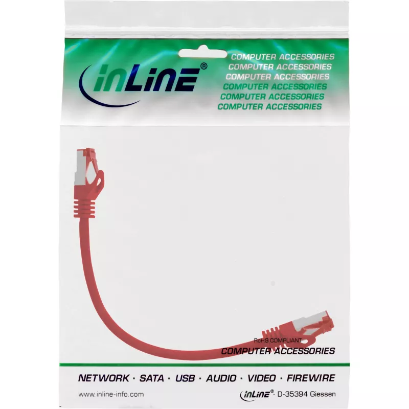 InLine komutacinis kabelis S/FTP PiMF Cat.6 250MHz PVC varis raudonas 0.25m