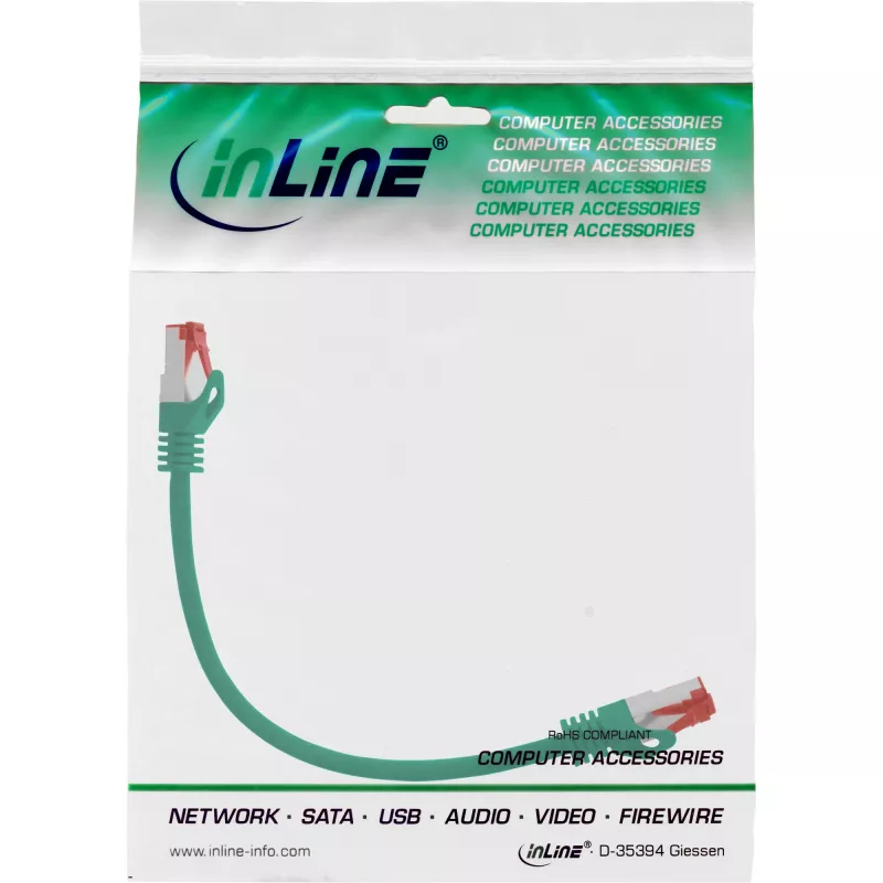 InLine komutacinis kabelis S/FTP PiMF Cat.6 250MHz PVC varis žalias 0,25 m