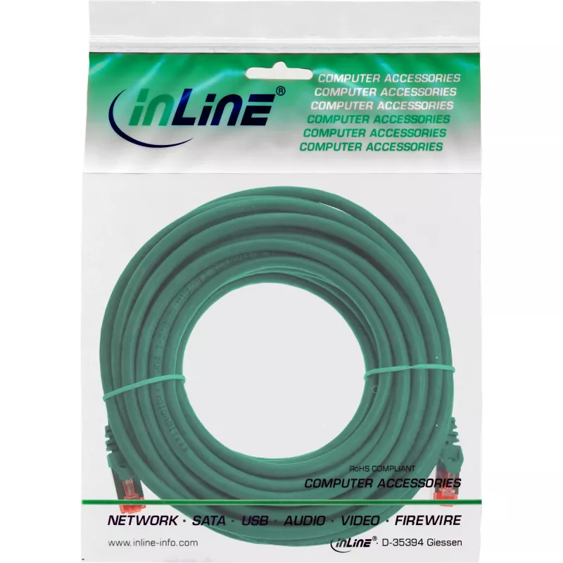 InLine komutacinis kabelis S/FTP PiMF Cat.6 250MHz PVC varinis žalias 7,5 m