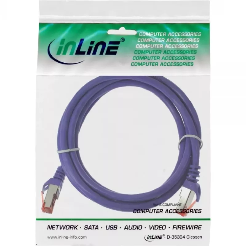 InLine komutacinis kabelis S/FTP PiMF Cat.6 250MHz PVC varis violetinis 0,3 m