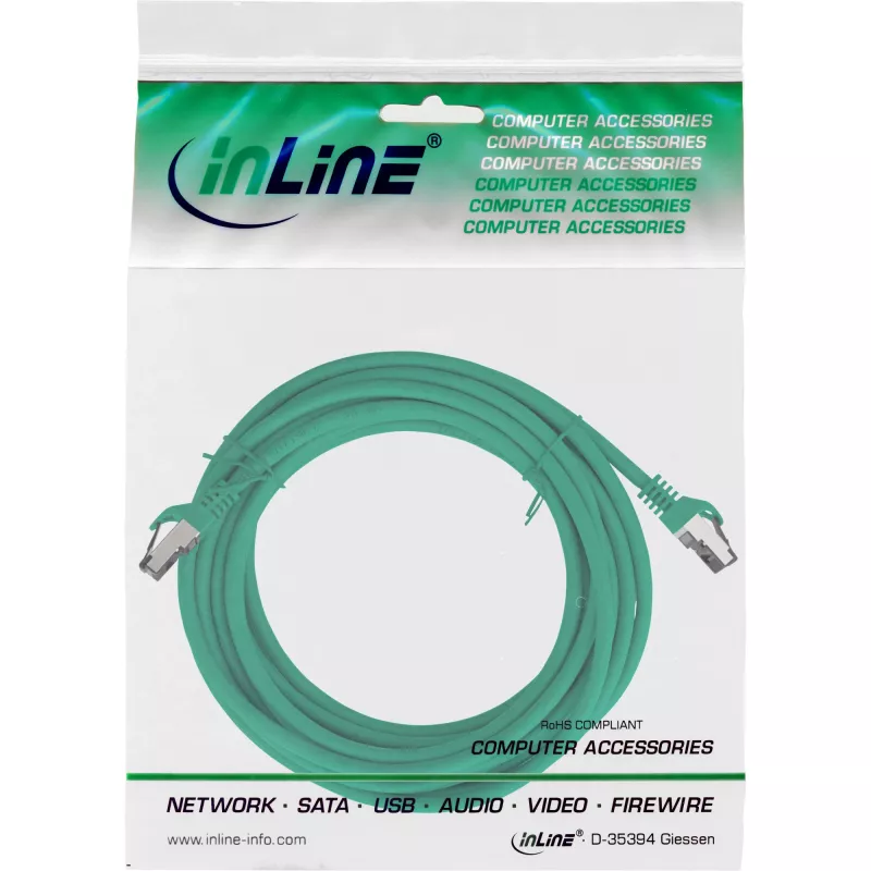 InLine komutacinis kabelis, S/FTP (PiMf), Cat.8.1, 2000MHz, be halogenų, žalias, 10m