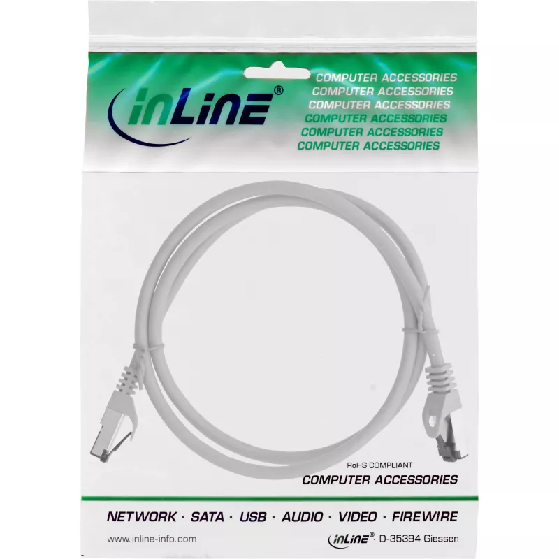 InLine komutacinis kabelis, S/FTP (PiMf), Cat.8.1, 2000MHz, be halogenų, pilkas, 2m