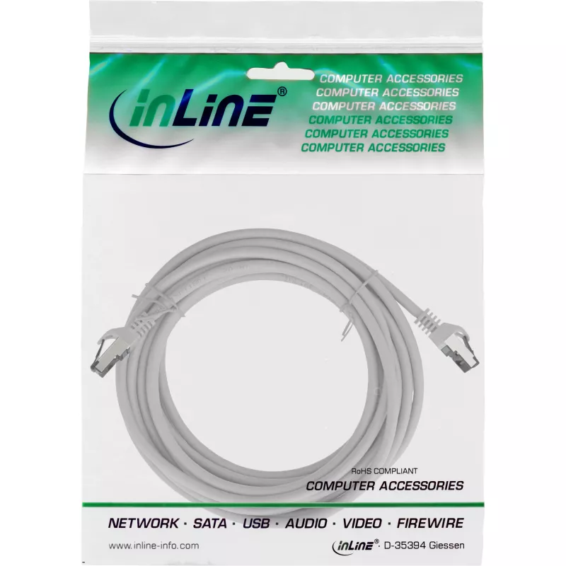 InLine komutacinis kabelis, S/FTP (PiMf), kat. 8.1, 2000 MHz, be halogenų, pilkas, 10 m