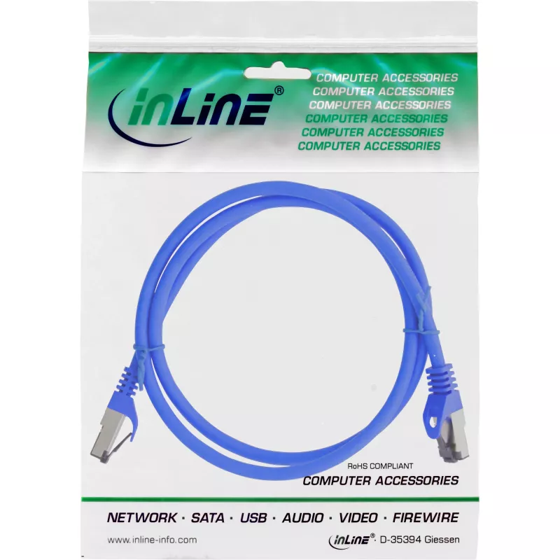 InLine komutacinis kabelis S/FTP PiMF Cat.8.1 be halogenų 2000 MHz mėlynas, 1,5 m