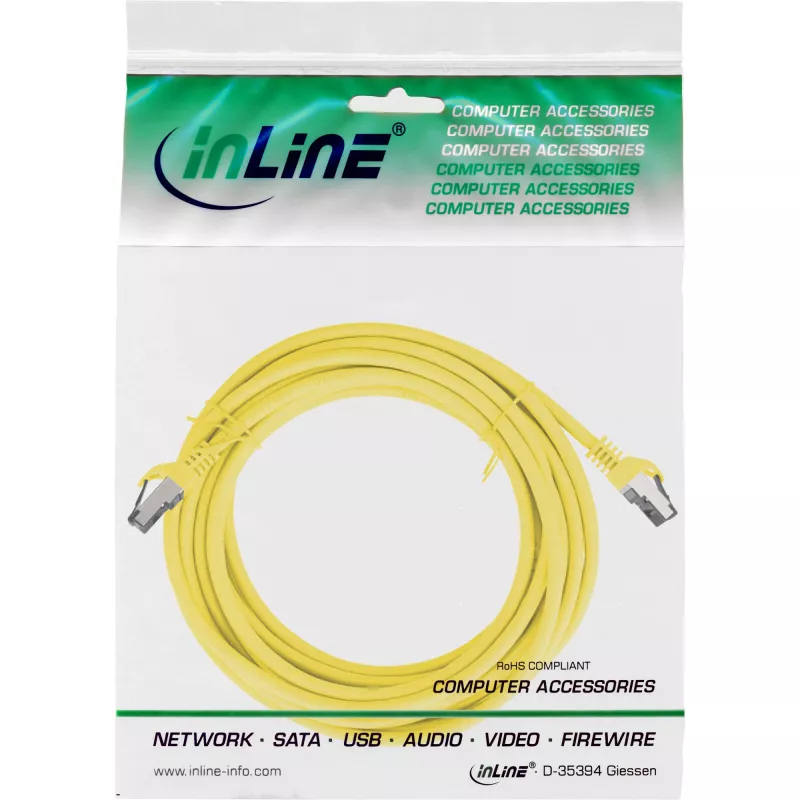 InLine komutacinis kabelis, S/FTP (PiMf), Cat.8.1, 2000MHz, be halogenų, geltonas, 15m