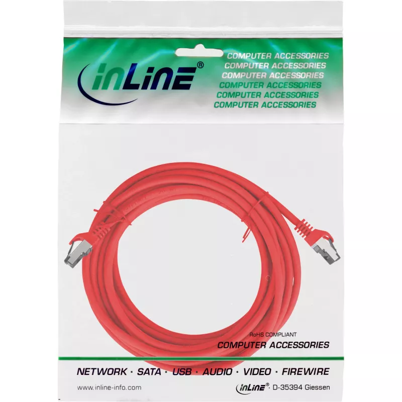 InLine komutacinis kabelis, S/FTP (PiMf), Cat.8.1, 2000MHz, be halogenų, raudonas, 5m