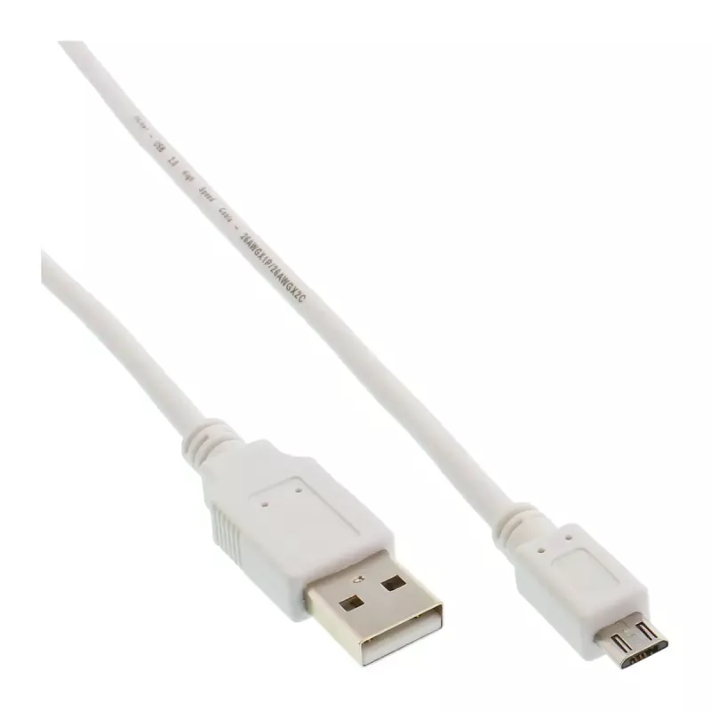 InLine Micro USB 2.0 laidas USB A tipo kištukas / Micro-B kištukas, baltas, 5 m
