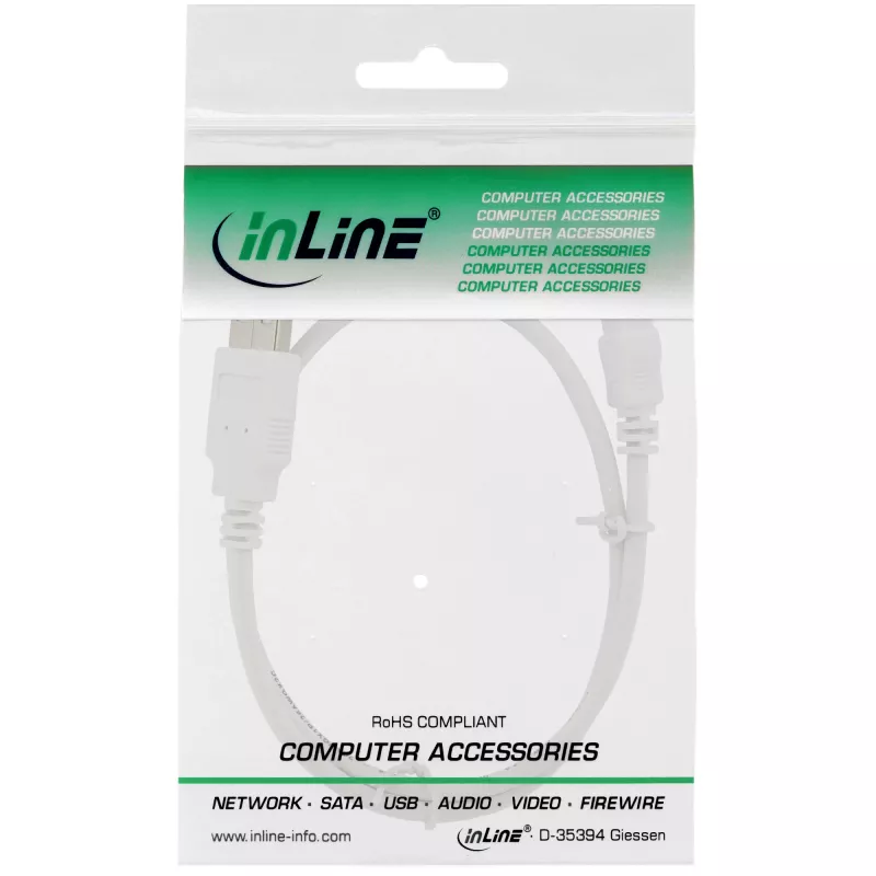InLine USB 2.0 Mini laidas, Type A kištukas / mini-B kištukas (5 kontaktų), baltas, 1 m