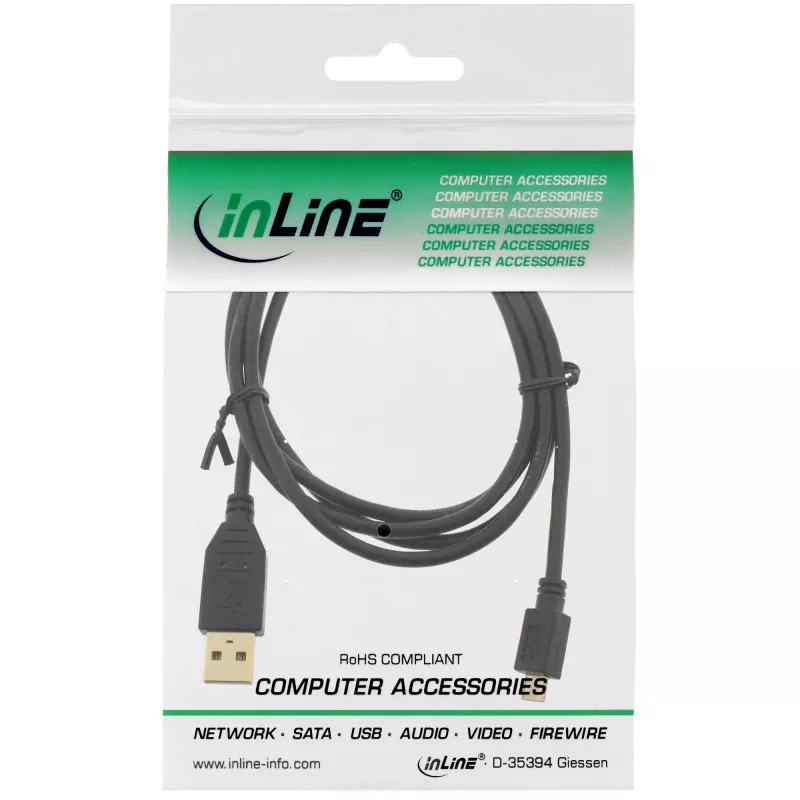 InLine Micro USB 2.0 kabelis USB Type A kištukas / Micro-B kištukas, juodas, 1 m