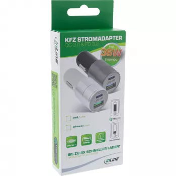 InLine USB automobilinis įkroviklis maitinimo adapteris Quick Charge 3.0, juodas