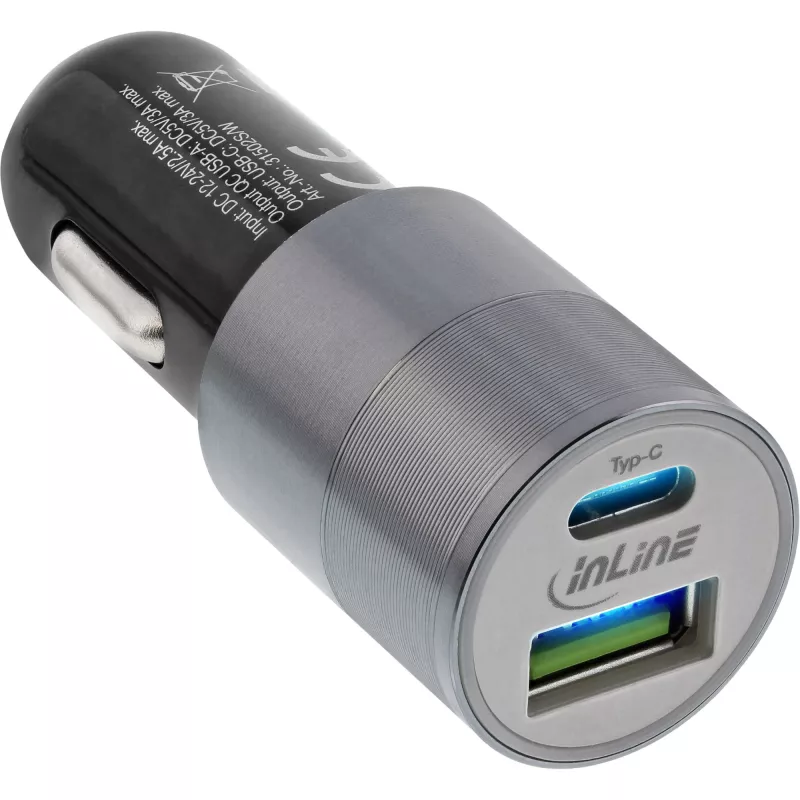 InLine USB automobilinis įkroviklis maitinimo adapteris Quick Charge 3.0, juodas